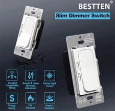 BESTTEN LED Dimmer Switch 3-Way Universal Quiet Slim Smart Light Control White