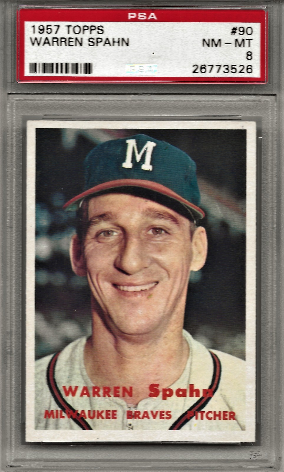 1957 Topps #90 Warren Spahn PSA 8 Nm/Mint Braves HOF