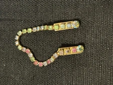 Vntg Gold Tone W/ AB, Pink Blue & Green Rhinestone Sweater Guard Cardigan Clip