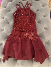 Weissman Maroon dance 2pc Costume Biketard And skirt Style 17608 Size LC