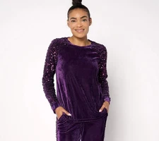 LOGO Lavish by Lori Goldstein Long Sleeve Velvet & Sequin Top - Sz 3X a667539