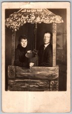 Antique RPPC Postcard Couple Wishing Well Studio Prop 1916
