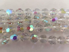 Strand of 60 Czech. vintage Glass Machine Cut Round facet Beads 10mm Crystal AB