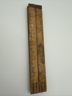 Vintage 24'' Chaplin Rule & Level Co. No. 62 Boxwood and Brass Bound Folding Rule