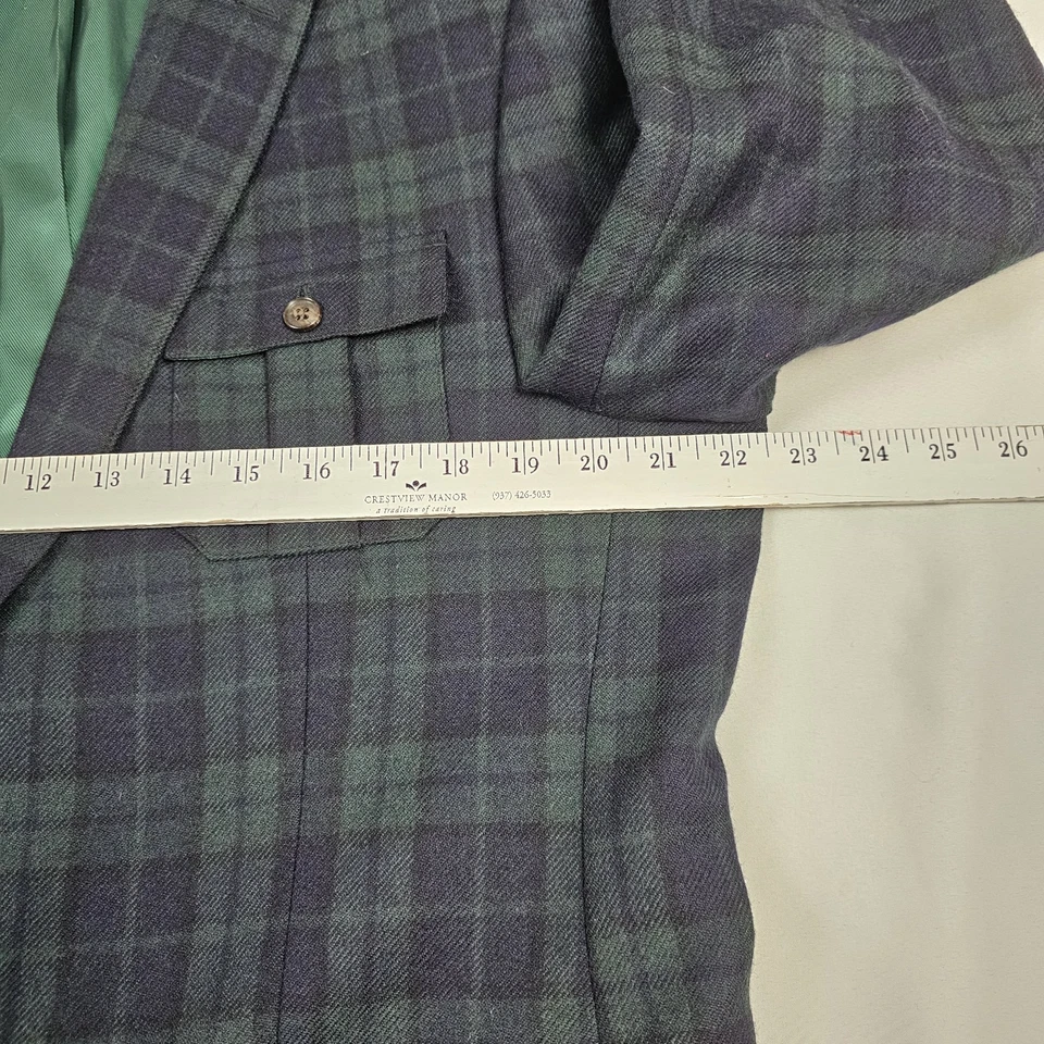 Abrigo Blazer Deportivo Izod Verde Tartán Lana a Cuadros 3 Bolsillos Preppy Academia 42 L Foto 3 de 4
