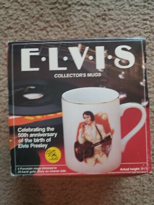  BEAUTIFUL NIB ELVIS COLLECTORS MUGS CELEBRATING HIS 50TH BIRTHDAY
