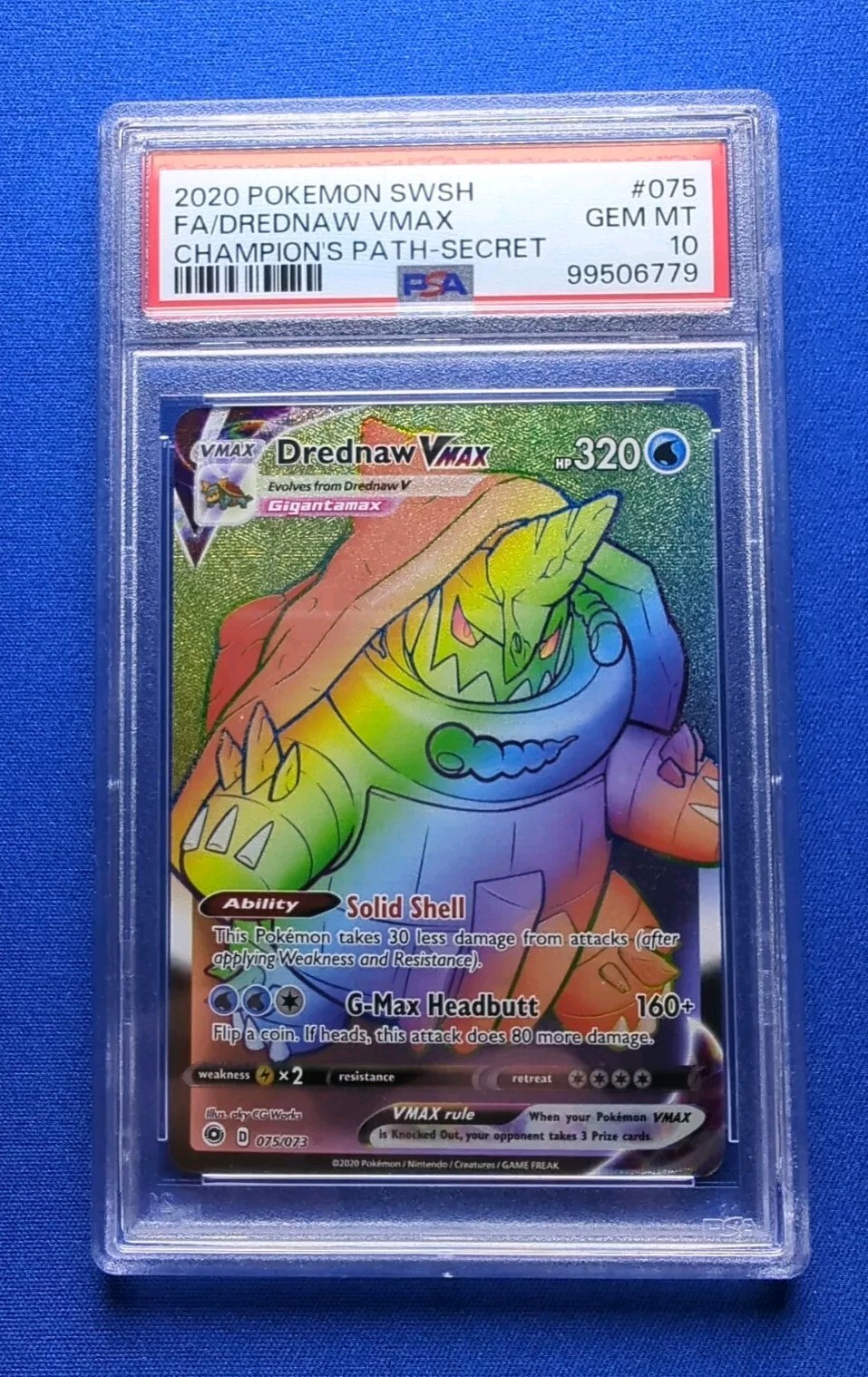 2020 Pokemon SWSH Champions Path #75 Drednaw Vmax Full Art Rainbow Secret PSA 10