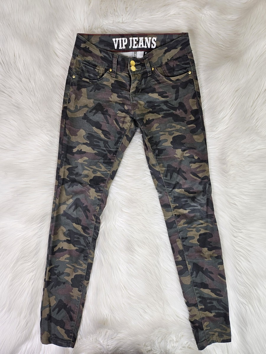VIP Jeans Womens low rise green camouflage jogger jeans, SZ 3/4