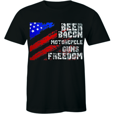 Beer Bacon Motorcycle Gun Freedom US American Flag Men T-shirt