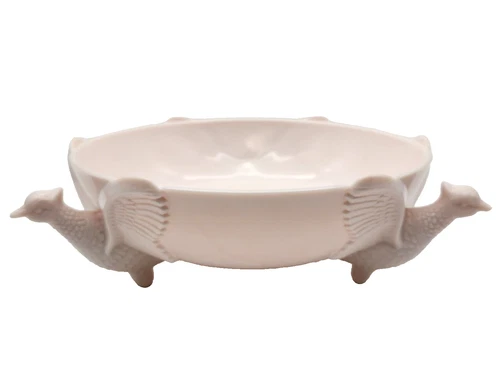 Vintage Pink Milk Glass Bowl 8" Diam Pheasant Feet Jeanette Glass 1940's-60's