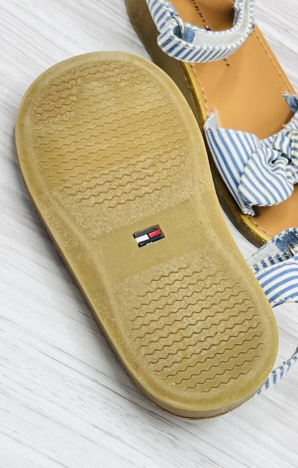 Tommy Hilfiger Girls Sandals 7 Toddler Strap White Blue Stripe Open Toe Bow - Image 3 of 4