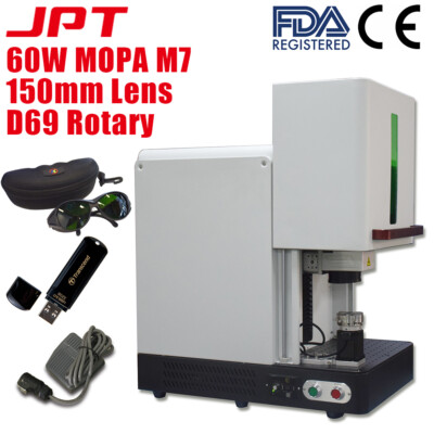 60W JPT MOPA M7 Enclosed Fiber Laser Engraver Laser Marking Machine with Rotary