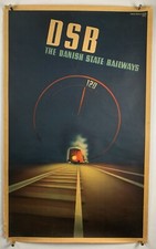 DSB Orig DANISH STATE RAILWAYS AFFICHE DE VOYAGE 1937 24 1/4"x39 1/4" Train Railroad