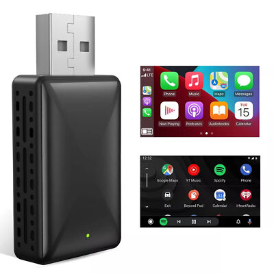 Car 2 In 1 Android Auto Wireless Adapter & Wireless CarPlay Adapter Plug & Play