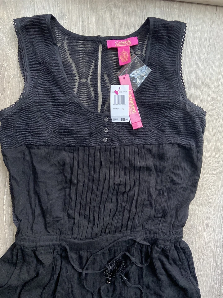 Catherine Malandrino Mono Negro Borlas Bordadas Transparente Piernas Ajustables S Foto 2 de 4