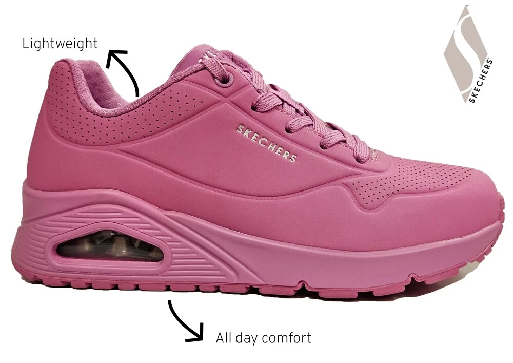 Skechers Uno Trainers Womens Air Cooled Memory Foam Trainers Size 3 4 5 6 7 8 Pi