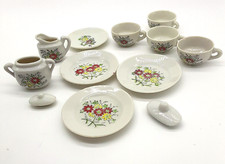 Vintage 12 Piece Miniature Porcelain Doll Tea Set Red Yellow Flowers Daisies