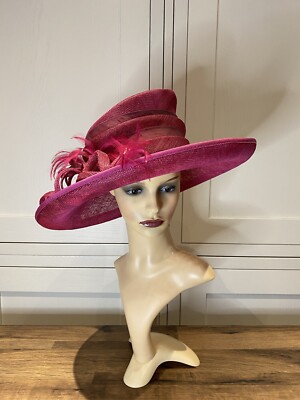 CAPPELLI CONDICI Damenhut himbeerrot Sinamay breite Krempe Anlass Hochzeit