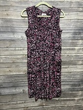 Calvin Klein Pink Black Sleeveless V-Neck Dress Size Small Abstract Bright