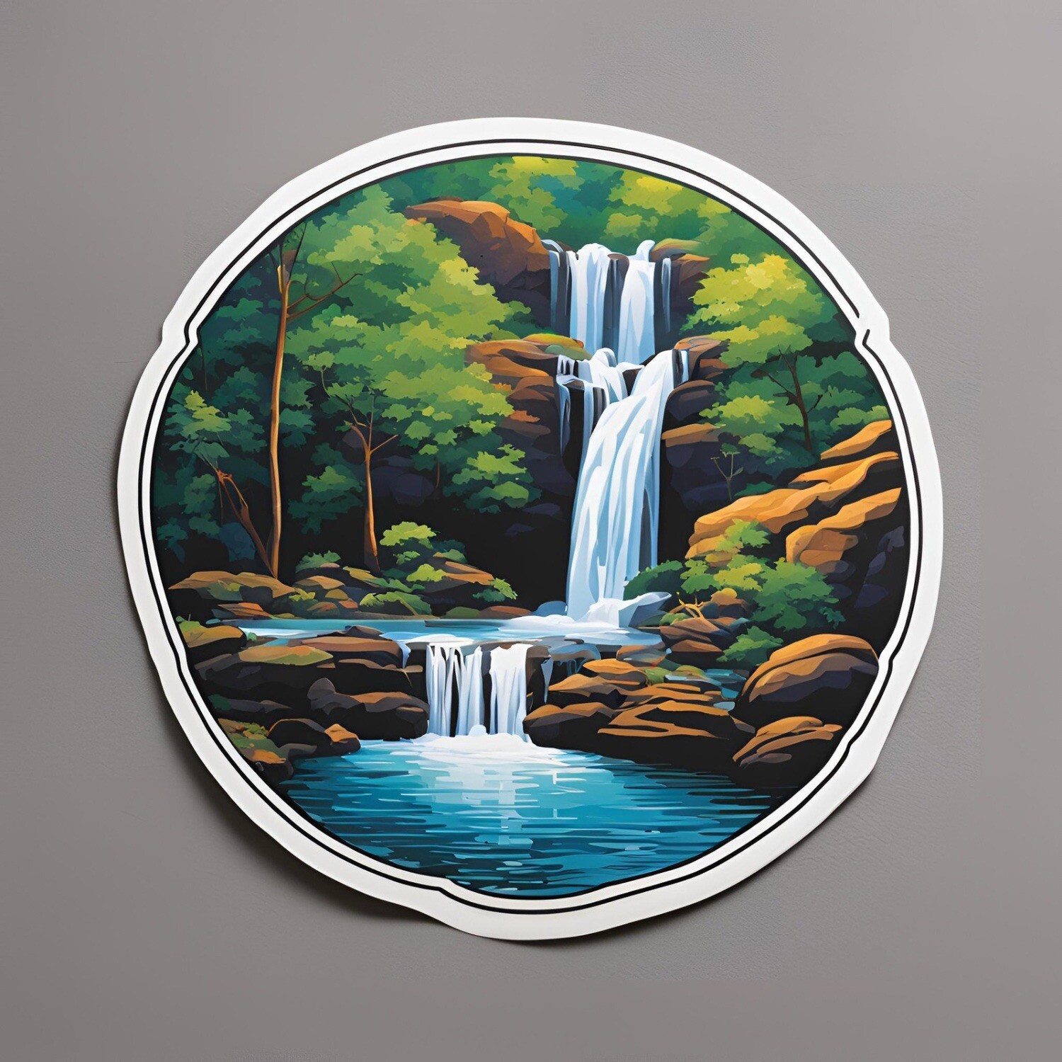75mm Round Waterfall Nature AMAZING STICKER!
