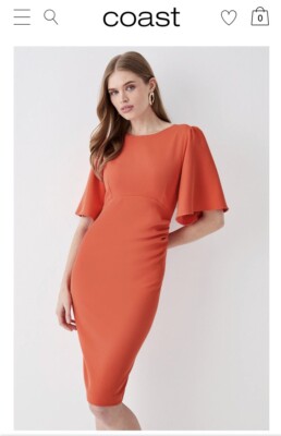 COAST Dress flare sleeve ruche waist midi dress Red UK