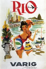 Rio de Janeiro Brazil Varig Airlines Vintage Travel Art Print Poster 12x18
