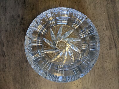 Heavy Lead Crystal Glass ASHTRAY with 8 Point STAR & PINWHEEL Pattern Vintage