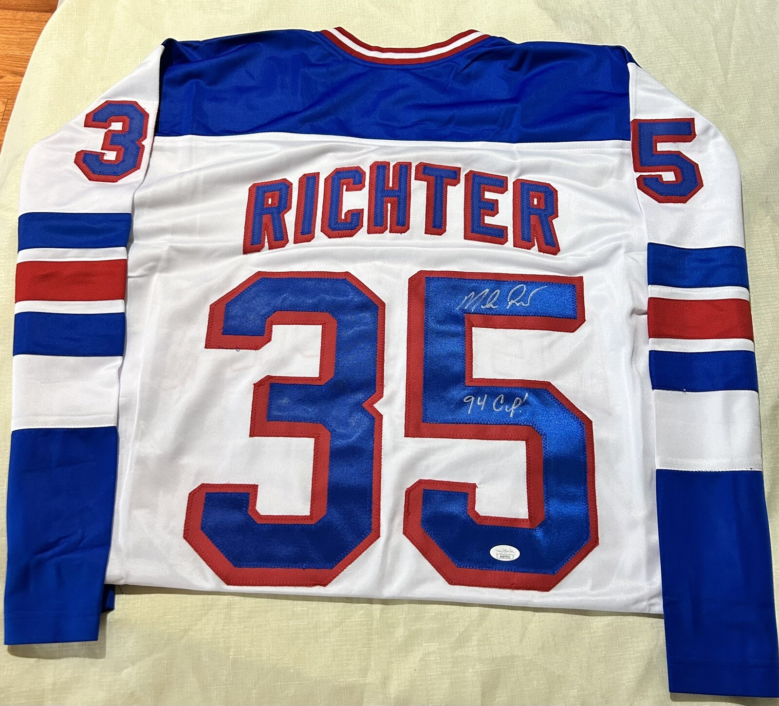 Mike Richter signed Custom signed Jersey auto autograph certified JSA size XL
