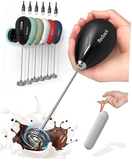 Milk Frother Handheld with Case,USB C Rechargeable Frother Wand for Black