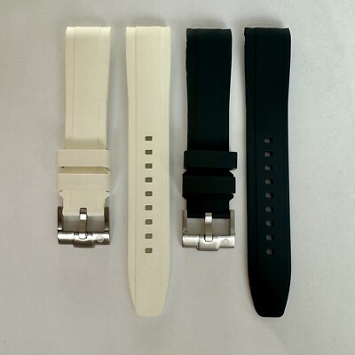 20mm BLACK & WHITE (Set Of 2) Vulcanized Caoutchouc rubber Strap Omega & Rolex