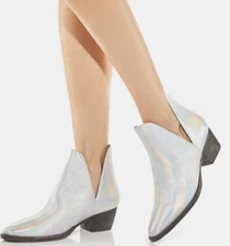 Free People Charm Double-V Ankle Booties 6.5/36.5 Metallic Silver Leather Boots