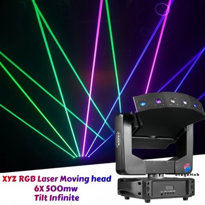 6 Eyes RGB Laser Moving Head DMX Light XYZ Axis Rotation Fan-shaped DJ Disco Bar