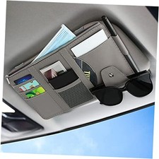 Car Sun Visor Organizer, Leather Pocket Organizer Sunglass Holder for Car Gray