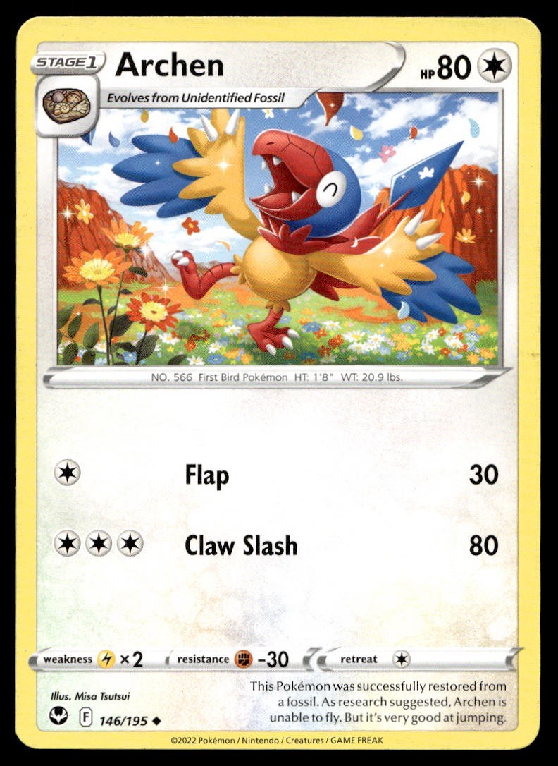 Archen 146/195 Pokemon Card Silver Tempest Uncommon 80 HP Lightly Played FS