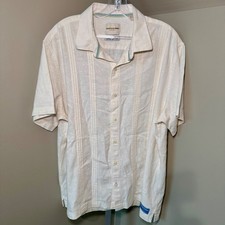 Scotch  Soda Mens XL Linen Blend Guayabera Camp Shirt Cream Short Sleeve