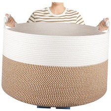 XXL Large Blanket Storage Basket for Living Room Woven 105L Yellow  White