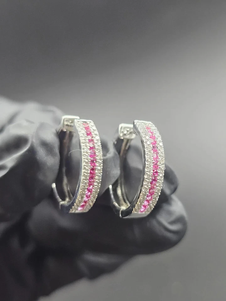 2.4Ct Round Cut Lab Created Ruby Drop Dangle Earring 14K White Gold Plated - Image 2 of 4