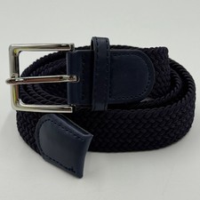Weaved Stretch Belt Dark Blue Men s Size Up to 38" Silver Buckle 1.25" W
