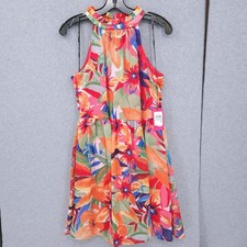 Vince Camuto Halter Neck Sleeveless A Line Multi Floral Dress Womens Size 8 NWT