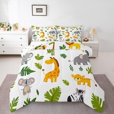 Kids Cartoon Animal Twin Comforter Set,Jungle Animals Bedding Sets for Girls ...