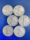 1941-1947-D QTY 6 Liberty Walking Half Dollar 90% Silver Denver US Coins NR