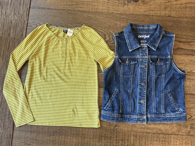 Gap Girls Stripe Top Cat & Jack Denim Vest Xl ( 14-16) NWT
