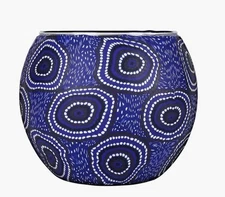 Aboriginal Blue Tealight Candle Holder Koh Living Desert Waterholes NEW