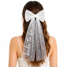 Bride to Be Pearl Veil Bow Hair Clip, White Bridal Hair Bow