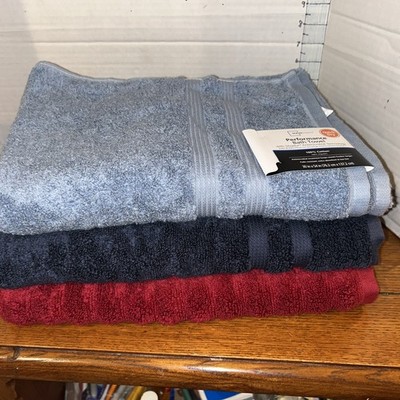 3 Mainstays Bath Towels Dark Blue ,Red ,Blue Cotton 30''x54'' NWTS