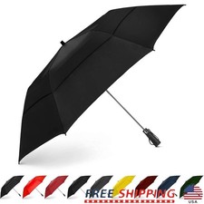 Windproof Double Canopy Travel Umbrella Auto Open Close Compact Lightweight New