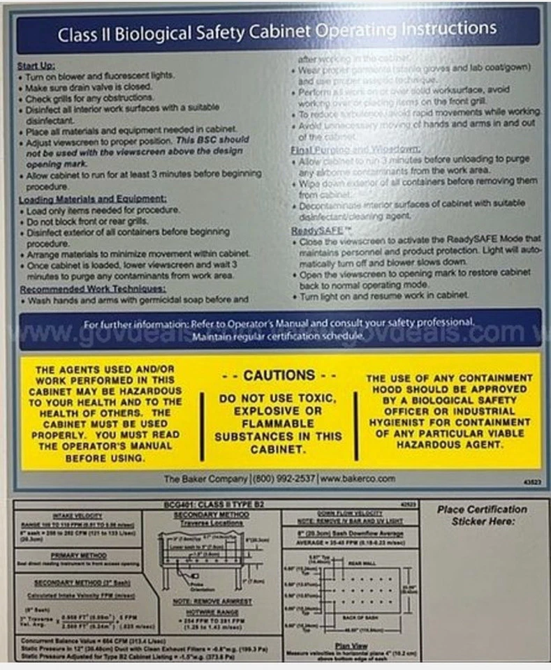 2020 Baker BCG 401 BioChemGARD Biological Safety Cabinet + Manual Damper 4’ Hood - Image 3 of 4
