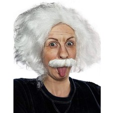 Allaura Mad Scientist Einstein White Wig & Moustache - Crazy Professor Costume