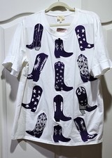 Layerz Clothing Women's Size L Western Embroidered Purple Boots White Top NWT