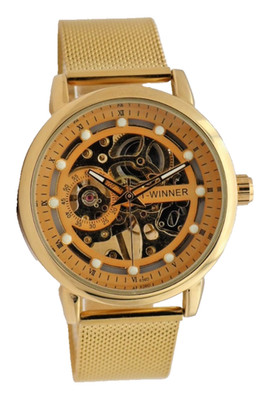 Winner Herren 44mm Handaufzug Mechanisch Melanaise Armband Skelett Uhr Gold Neu